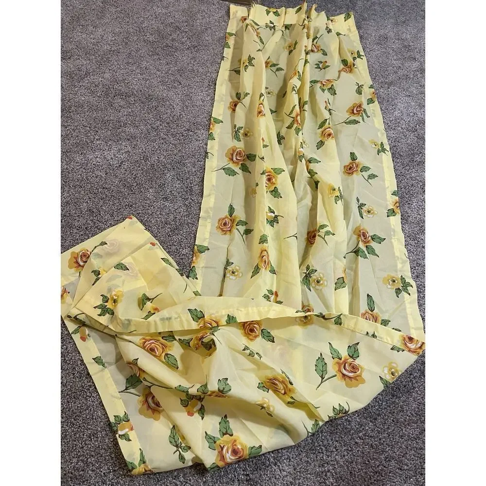 Vintage 70’s Drapery Light Yellow Rose Floral 83in X 23in Two Panels